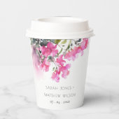 Boho Roze Groen Tropische Bougainvillea Huwelijk Papieren Bekers (Achterkant)