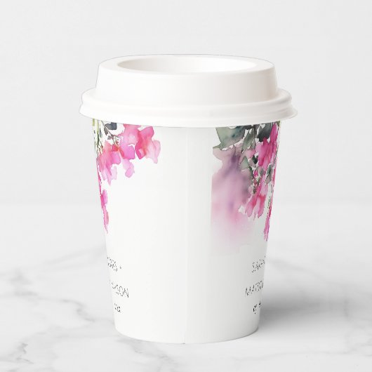 Boho Roze Groen Tropische Bougainvillea Huwelijk Papieren Bekers (Rechts)