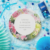 Boho Roze Groen Tropische Bougainvillea Huwelijk Papieren Bordje (Feest)