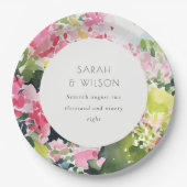 Boho Roze Groen Tropische Bougainvillea Huwelijk Papieren Bordje (Voorkant)