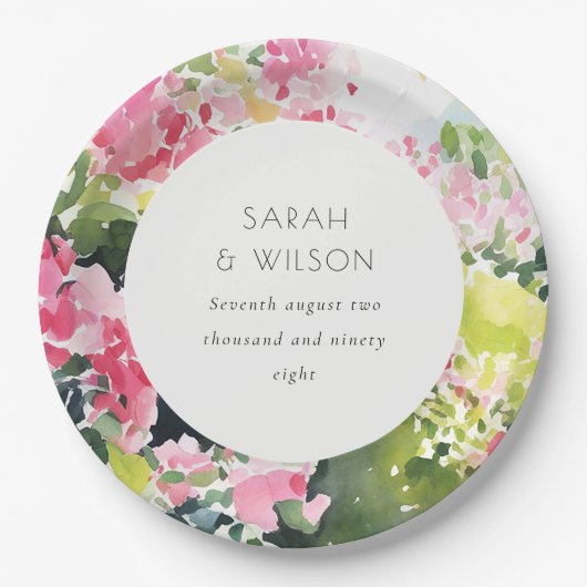 Boho Roze Groen Tropische Bougainvillea Huwelijk Papieren Bordje (Voorkant)