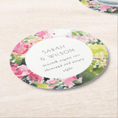 Boho Roze Groen Tropische Bougainvillea Huwelijk Ronde Kartonnen Onderzetter (Gebogen)