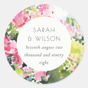 Boho Roze Groen Tropische Bougainvillea Huwelijk Ronde Sticker