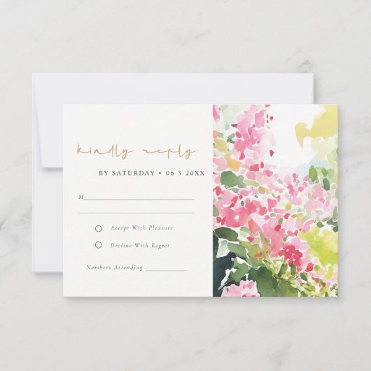 Boho Roze Groen Tropische Bougainvillea Huwelijk RSVP Kaartje (Voorkant)