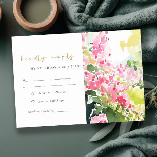 Boho Roze Groen Tropische Bougainvillea Huwelijk RSVP Kaartje