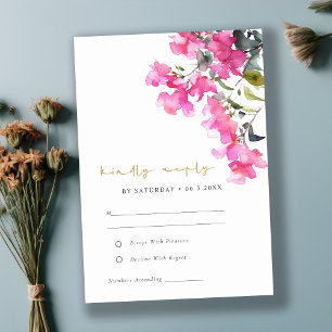 Boho Roze Groen Tropische Bougainvillea Huwelijk RSVP Kaartje