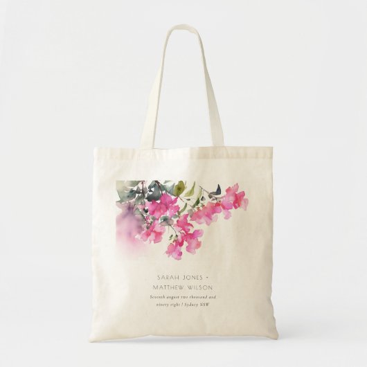 Boho Roze Groen Tropische Bougainvillea Huwelijk Tote Bag (Voorkant)