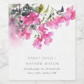 Boho Roze Groen Tropische Bougainvillea Huwelijk Wijn Etiket (Enkel label)