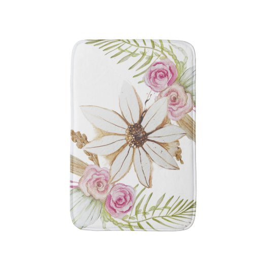 Boho Roze Groen Wit Bruin Bloemig Elegant  Badmat (Voorkant Verticaal)