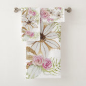 Boho Roze Groen Wit Bruin Bloemig Elegant Trendy  Bad Handdoek (Insitu)
