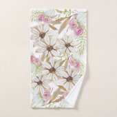Boho Roze Groen Wit Bruin Bloemig Elegant Trendy  Bad Handdoek (Handdoek)