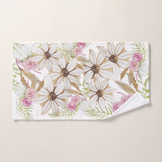 Boho Roze Groen Wit Bruin Bloemig Elegant Trendy  Bad Handdoek (Handdoek)
