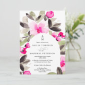 Boho roze groene bloemenbruiloft waterverf kaart (Staand voorkant)