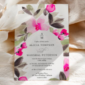 Boho roze groene bloemenbruiloft waterverf kaart