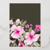 Boho roze groene bloemenwaterverf baby shower folie uitnodiging (Achterkant)