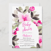 Boho roze groene bloemenwaterverf baby shower kaart (Voorkant)