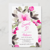 Boho roze groene bloemfoto Sweet 16 Kaart (Voorkant)