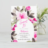Boho roze groene bloemfoto Sweet 16 Kaart (Staand voorkant)