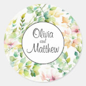 Boho roze groene botanische waterverf wilde bloeme ronde sticker (Voorkant)