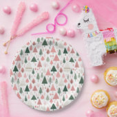 Boho Roze Groene Kerstbomen Kerstvakantie Papieren Bordje (Feest)