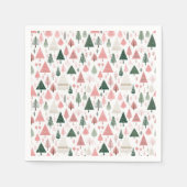 Boho Roze Groene Kerstbomen Kerstvakantie Servet (Voorkant)