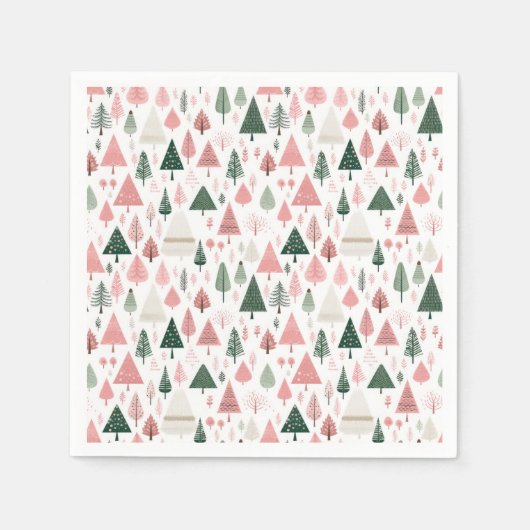 Boho Roze Groene Kerstbomen Kerstvakantie Servet (Voorkant)