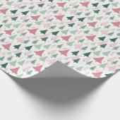 Boho Roze Groene Kerstbomen Vakantie Cadeaupapier (Hoek)