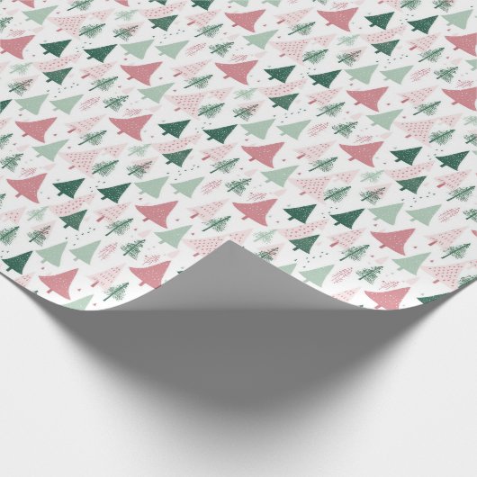 Boho Roze Groene Kerstbomen Vakantie Cadeaupapier (Hoek)