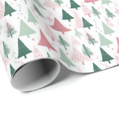 Boho Roze Groene Kerstbomen Vakantie Cadeaupapier (Rol Hoek)