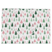 Boho Roze Groene Kerstbomen Vakantie Groot Cadeauzakje (Achterkant)
