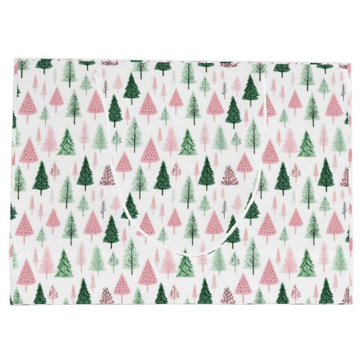 Boho Roze Groene Kerstbomen Vakantie Groot Cadeauzakje (Achterkant)