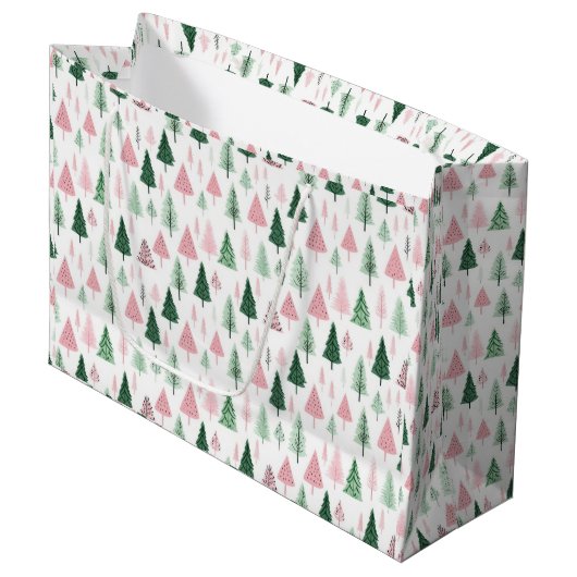 Boho Roze Groene Kerstbomen Vakantie Groot Cadeauzakje (Voorkant Gekanteld)