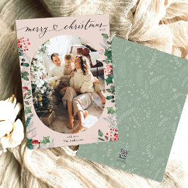 Boho roze groene ovale foto Merry Christmas Kaart