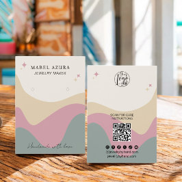 Boho roze groene sieradenmaker Qr logo oorbel Visitekaartje
