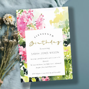 Boho Roze Groene Tropische Bougainvillea Verjaarda Kaart