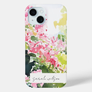 Boho Roze Groene Tropische Waterverf Bougainvillea iPhone 15 Case