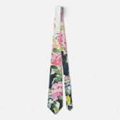 Boho Roze Groene Tropische Waterverf Bougainvillea Stropdas (Voorkant)