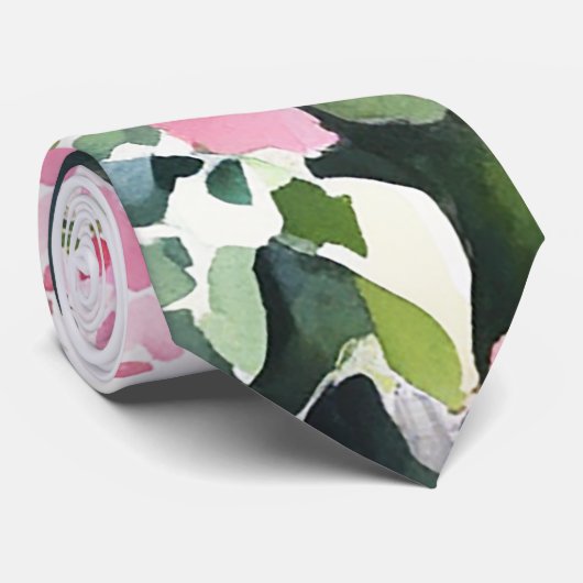 Boho Roze Groene Tropische Waterverf Bougainvillea Stropdas (Opgerold)