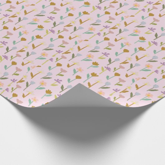 Boho Roze Hand Getrokken Bloemen Patroon Wrapping  Cadeaupapier (Hoek)