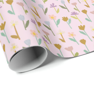 Boho Roze Hand Getrokken Bloemen Patroon Wrapping  Cadeaupapier