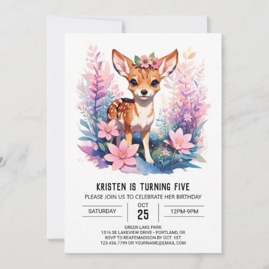 Boho roze herten viering meisje verjaardag kaart (Voorkant)