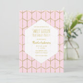 Boho roze hexagon Gold Geometric Glam Sweet 16 Kaart (Staand voorkant)