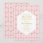 Boho roze hexagon Gold Geometric Glam Sweet 16 Kaart (Voorkant / Achterkant)