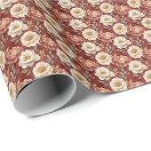 Boho Roze & Ivoorkleurig Bloemmotief op Marmerrood Cadeaupapier (Rol Hoek)