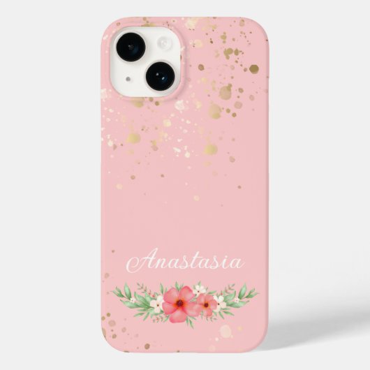 Boho  Roze & Ivory Greenery Floral Name Case-Mate iPhone Case (Achterkant)