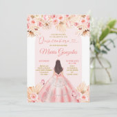 Boho Roze Jurk Bloemrijke Prinses Quinceañera Kaart (Staand voorkant)