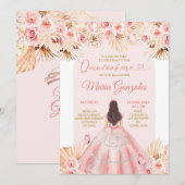 Boho Roze Jurk Bloemrijke Prinses Quinceañera Kaart (Voorkant / Achterkant)