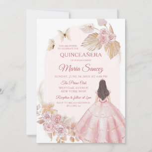 Boho Roze Jurk Mexicaanse Prinses Quinceañera Kaart