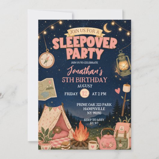 Boho Roze Kampeer Slaapfeest Verjaardag Kaart (Voorkant)