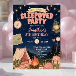 Boho Roze Kampeer Slaapfeest Verjaardag Kaart